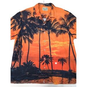 Royana Shirt Mens 3XL Orange Hawaiian Sunset Palm Tree Short Sleeve Button Front